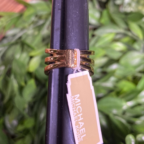 Michael Kors Gold Tone Flower Power Layered Ring with Clear Crystal Details - Picture 12 of 16